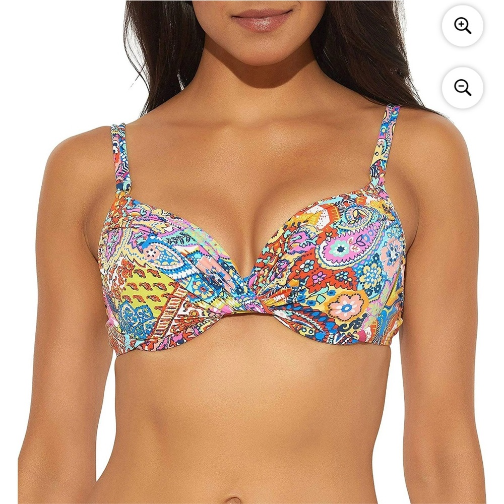 Bleu Rod Beattie Groovy Baby Printed Underwire Bikini Top Sz 4 Paisley Colorful